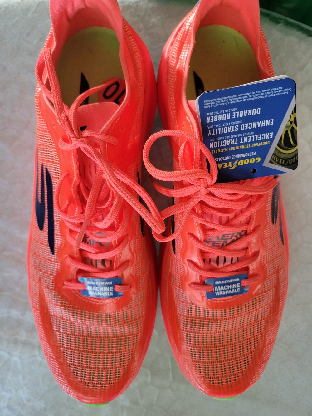 Sketchers Neon Coral Athletic Running Shoes with Navy Logo